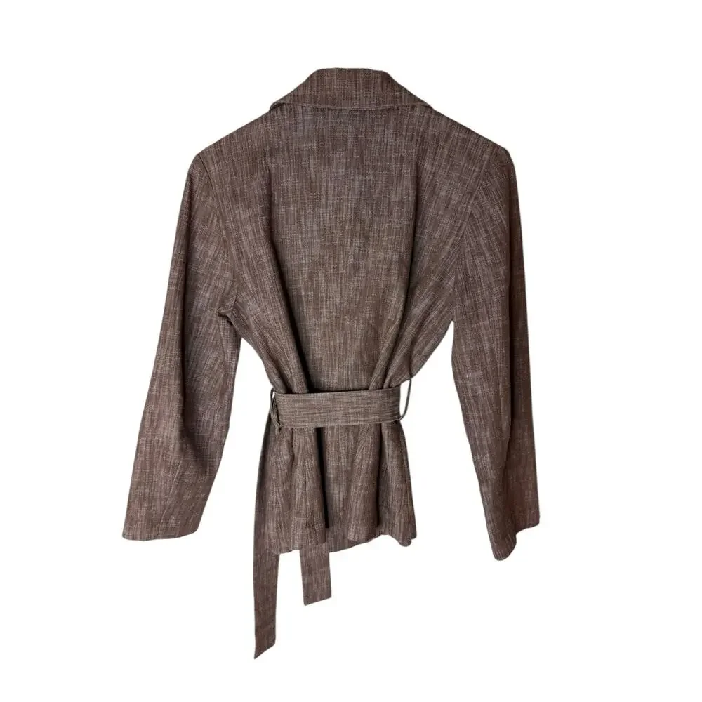 Sandro Sportswear Brown Tie Waist Button Front Belted Jacket Size Large